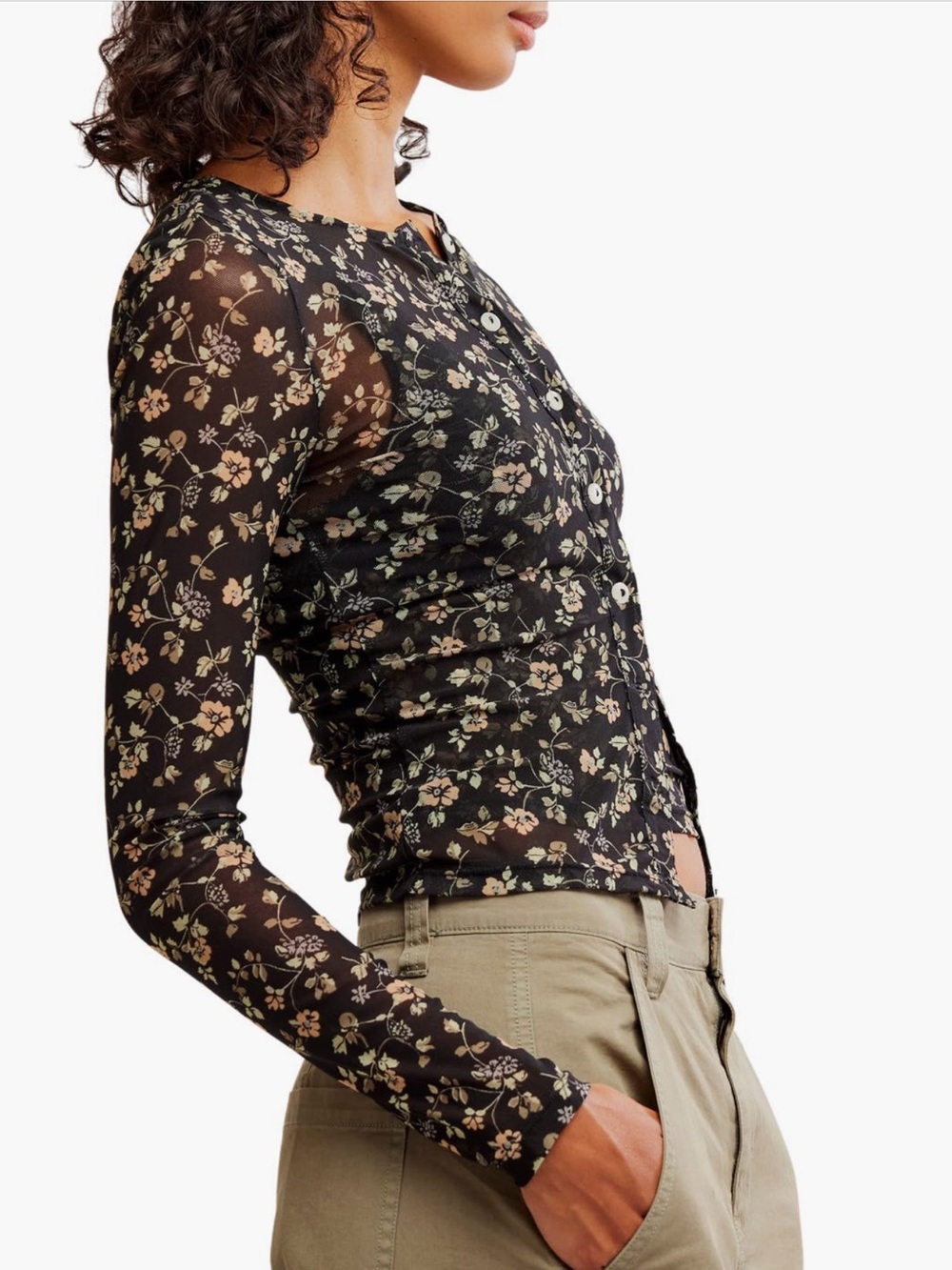 Free People Black Sheer Floral Crop Camisole and Cardigan Set - Picture 4 of 12